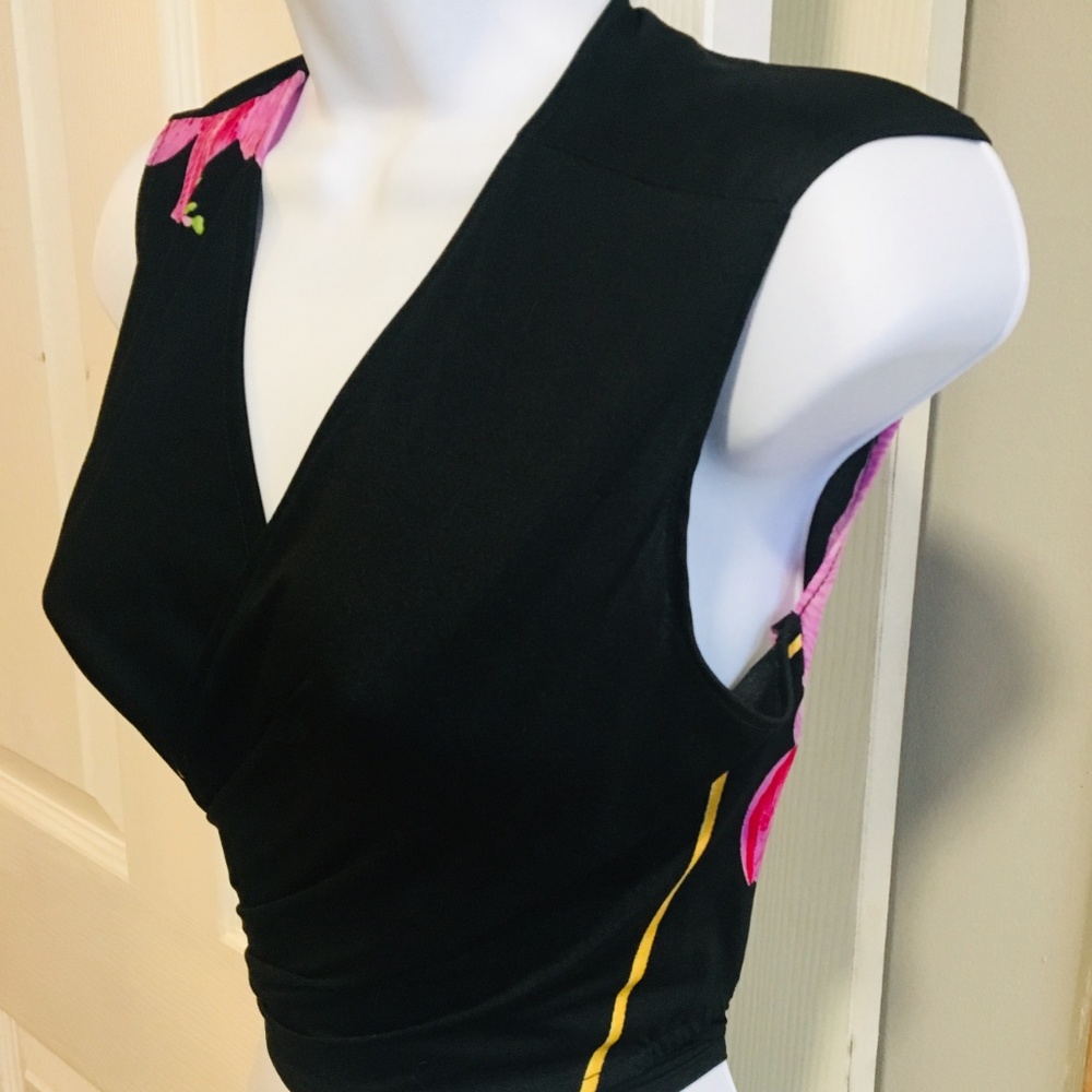 Vintage Hawaiian Floral Wrap Tie Top Size S/M